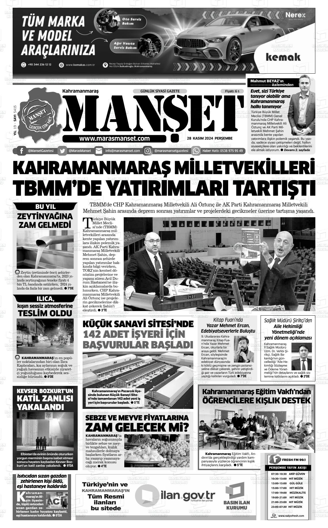 28 Kasım 2024 Manşet Gazete Manşeti