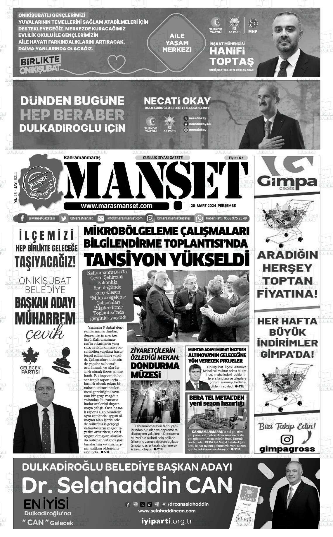 28 Mart 2024 Manşet Gazete Manşeti