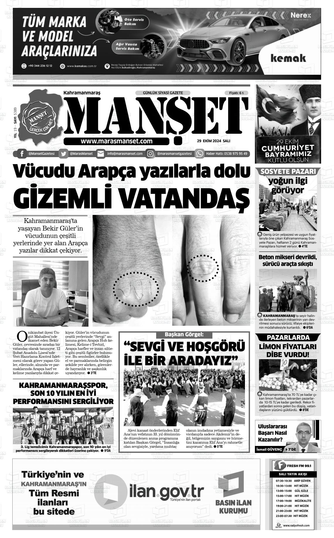 29 Ekim 2024 Manşet Gazete Manşeti