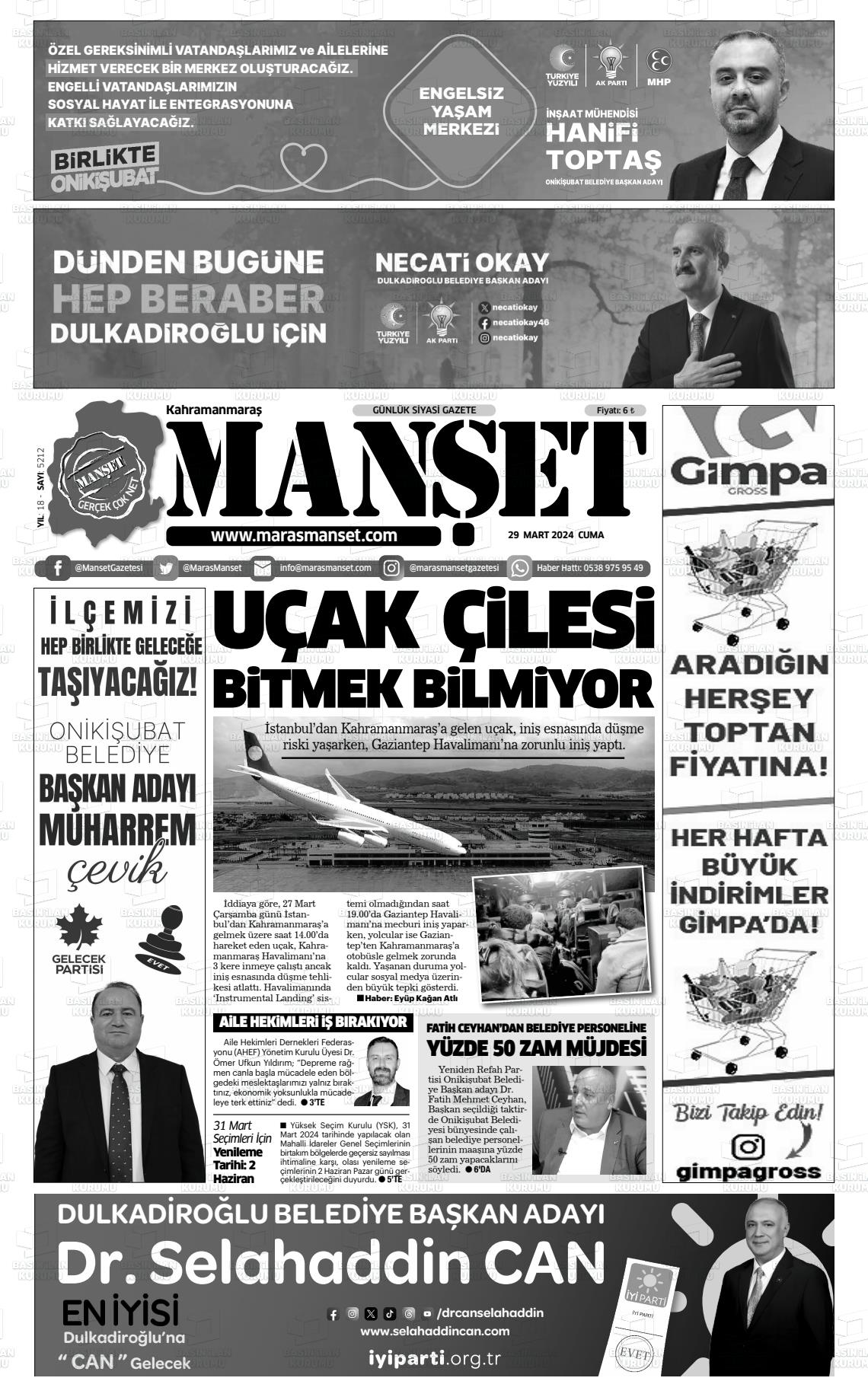 29 Mart 2024 Manşet Gazete Manşeti