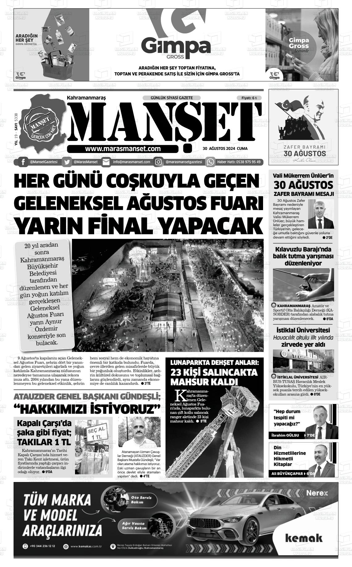 30 Ağustos 2024 Manşet Gazete Manşeti