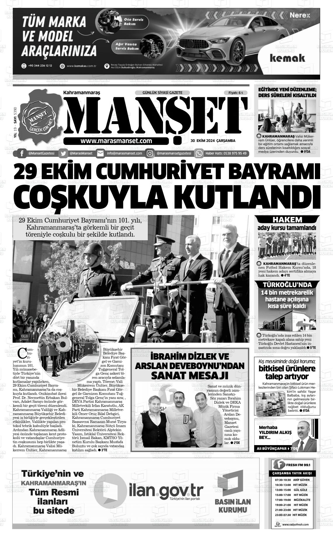 30 Ekim 2024 Manşet Gazete Manşeti