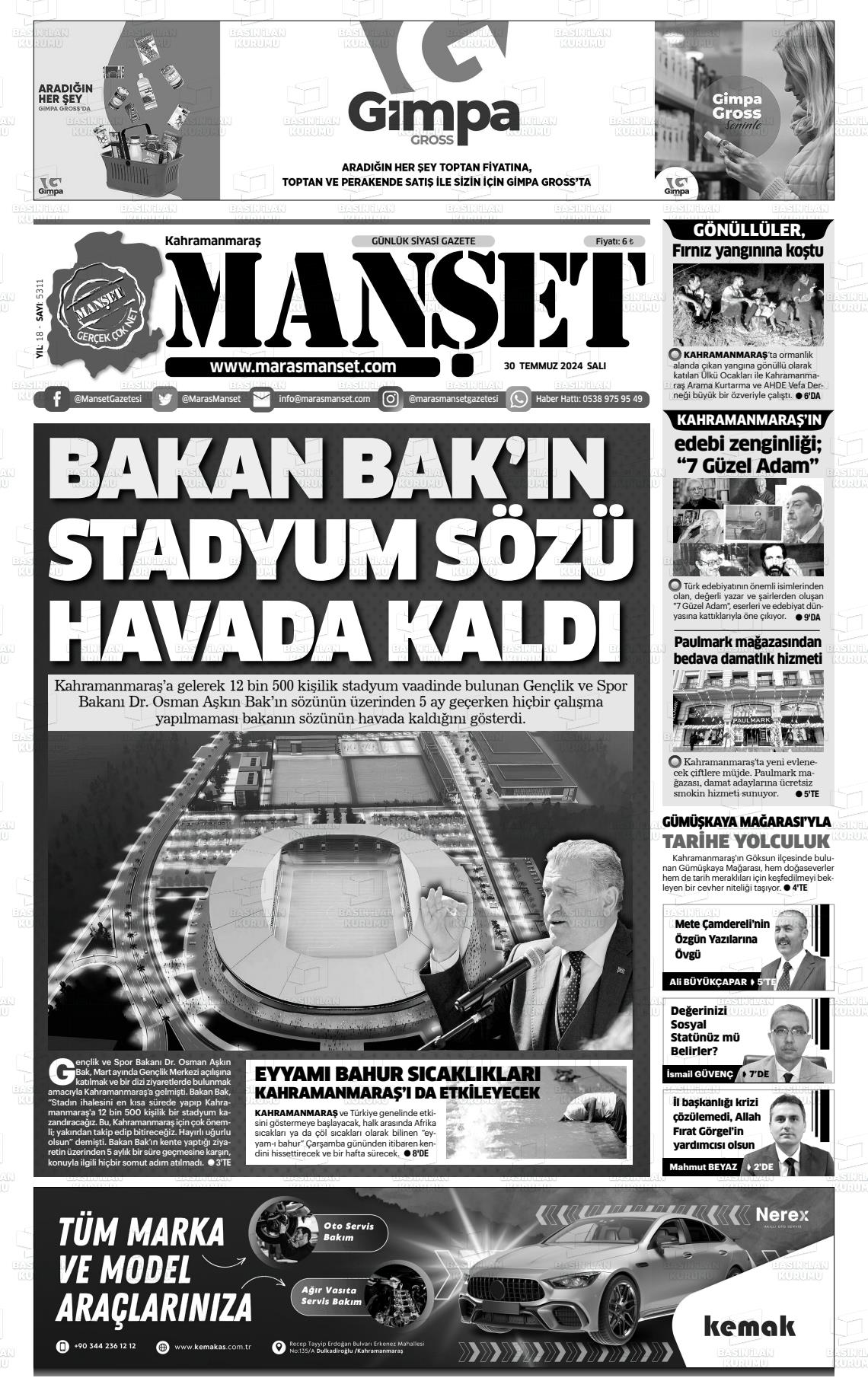 30 Temmuz 2024 Manşet Gazete Manşeti