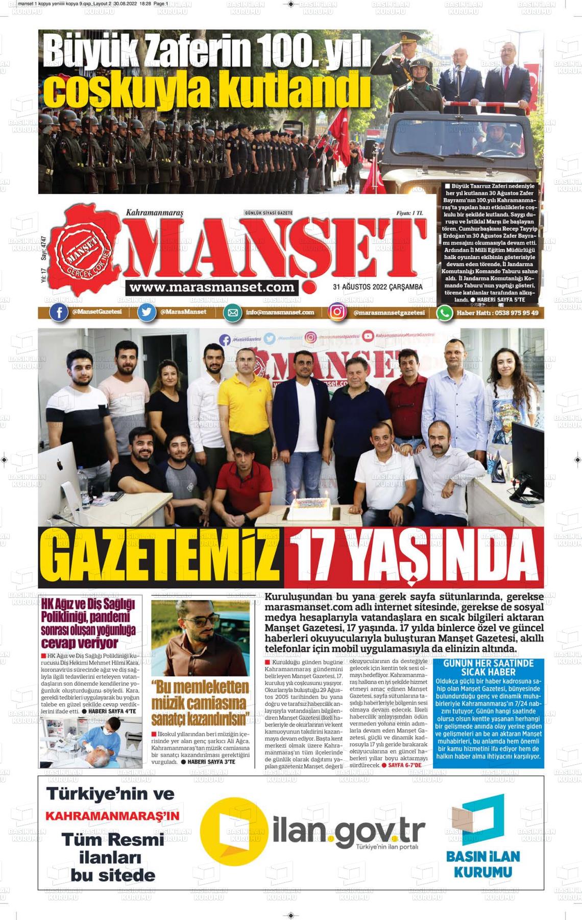 31 Ağustos 2022 Manşet Gazete Manşeti