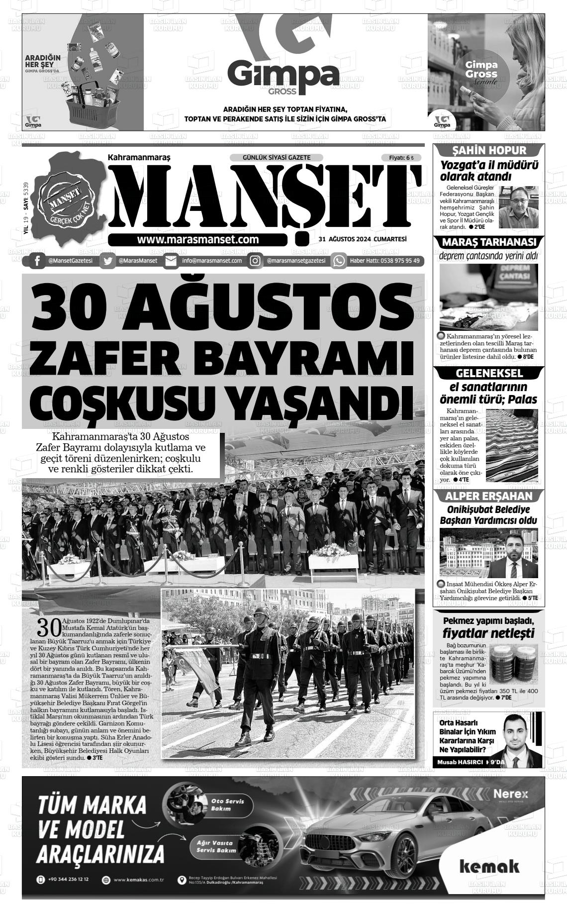 31 Ağustos 2024 Manşet Gazete Manşeti