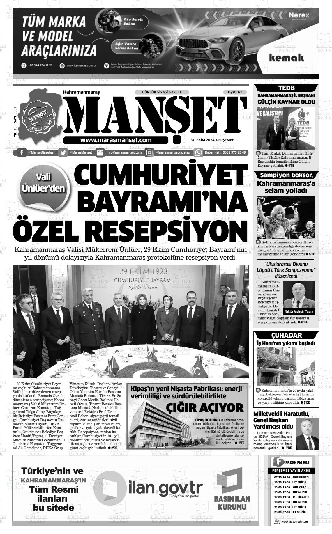 31 Ekim 2024 Manşet Gazete Manşeti