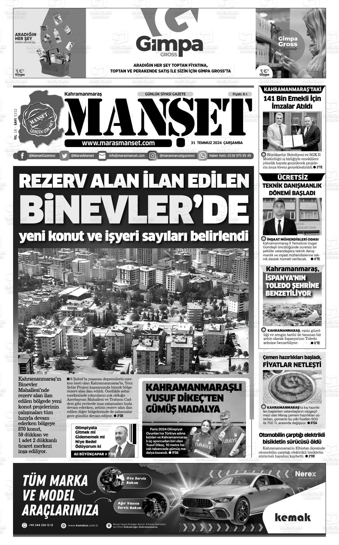 31 Temmuz 2024 Manşet Gazete Manşeti