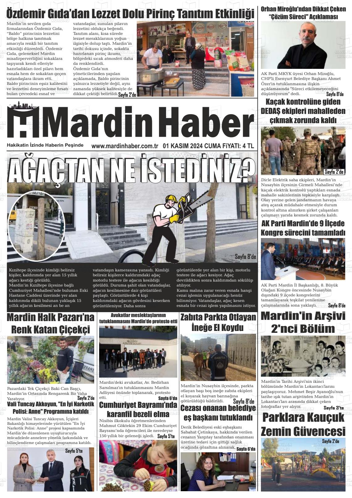 01 Kasım 2024 Mardin Haber Gazete Manşeti