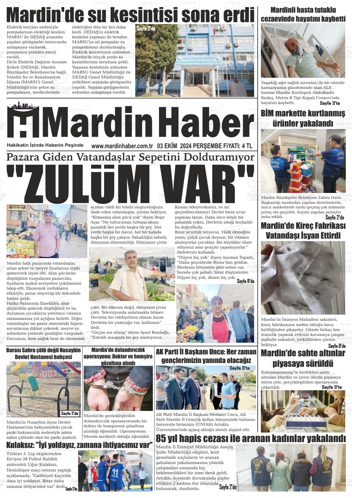 03 Ekim 2024 Mardin Haber Gazete Manşeti