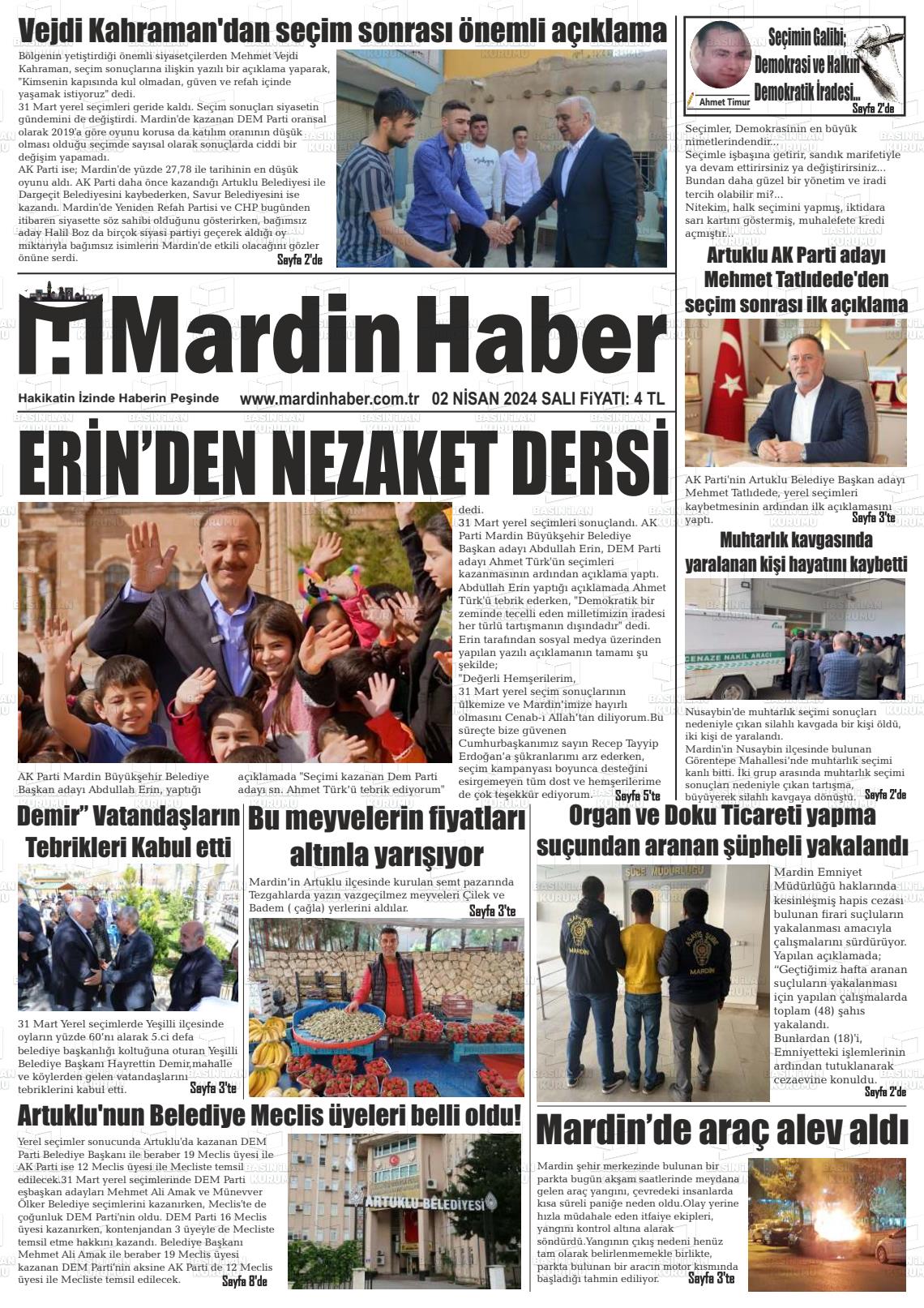 03 Nisan 2024 Mardin Haber Gazete Manşeti