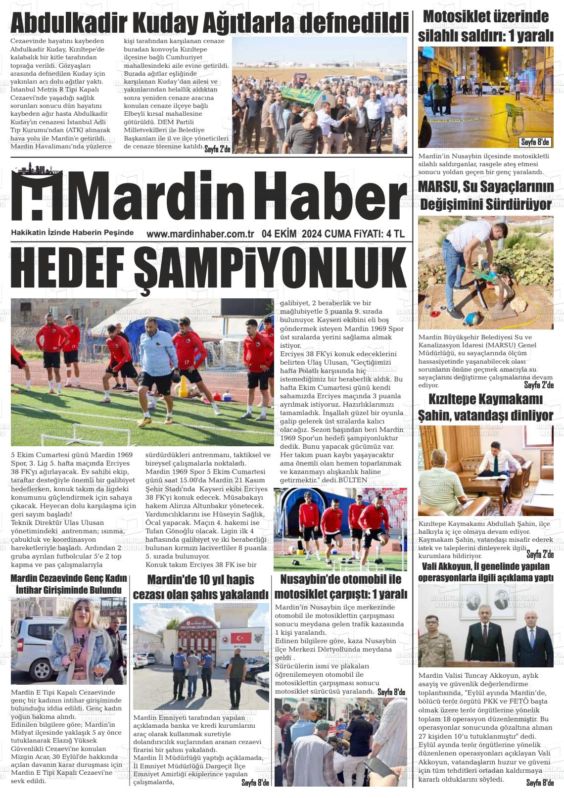 04 Ekim 2024 Mardin Haber Gazete Manşeti