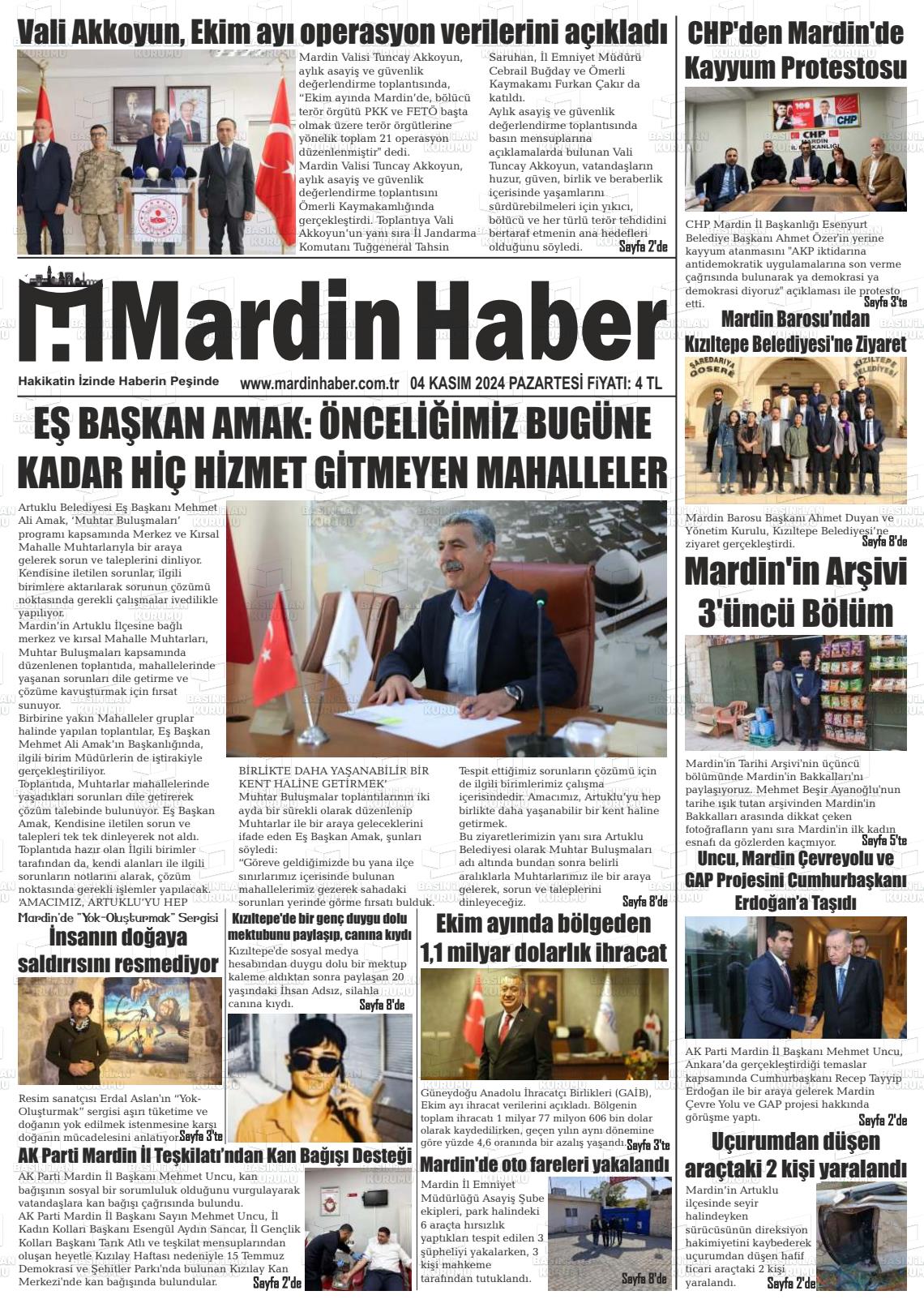 04 Kasım 2024 Mardin Haber Gazete Manşeti