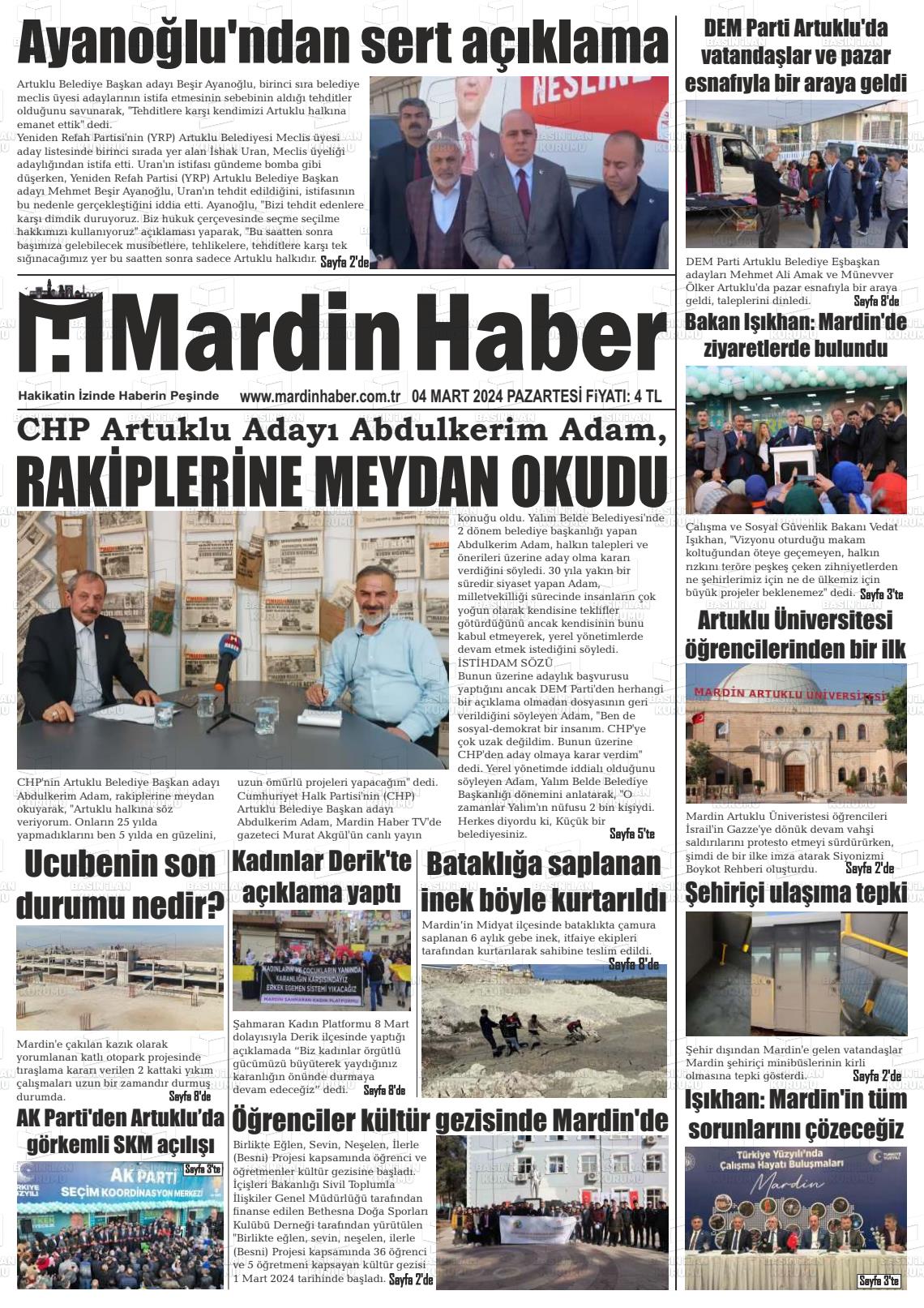 04 Mart 2024 Mardin Haber Gazete Manşeti