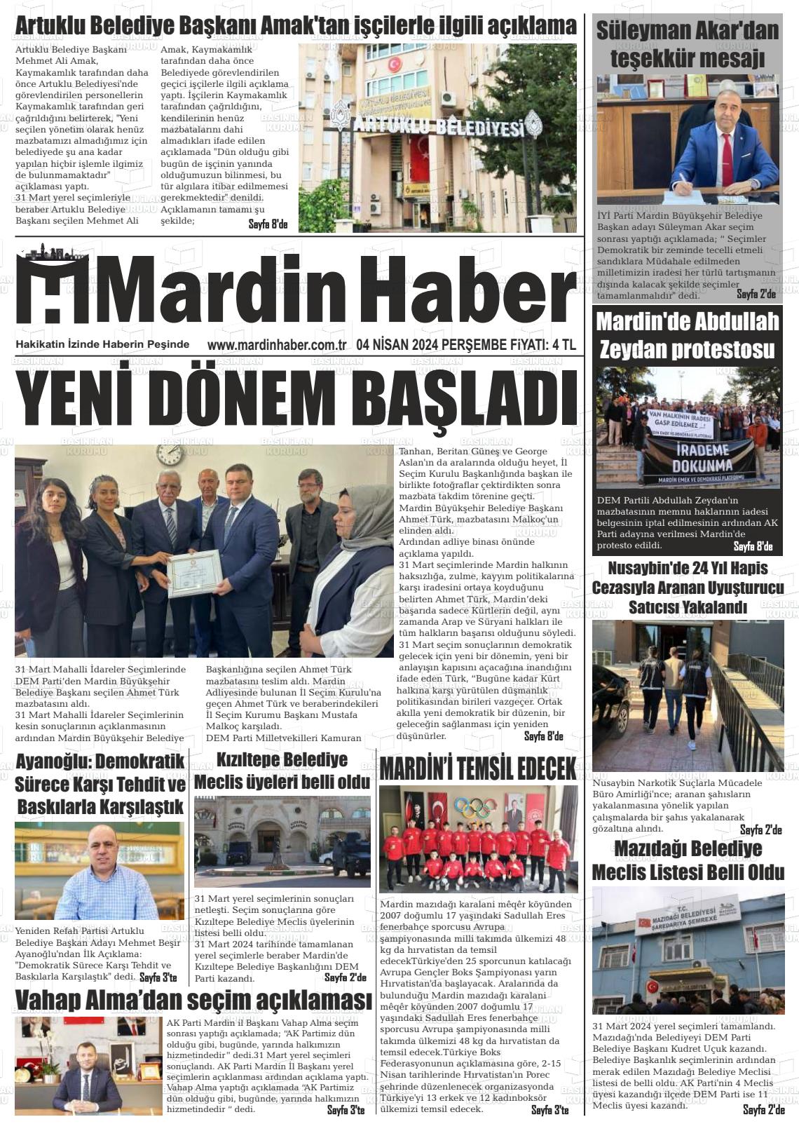 04 Nisan 2024 Mardin Haber Gazete Manşeti