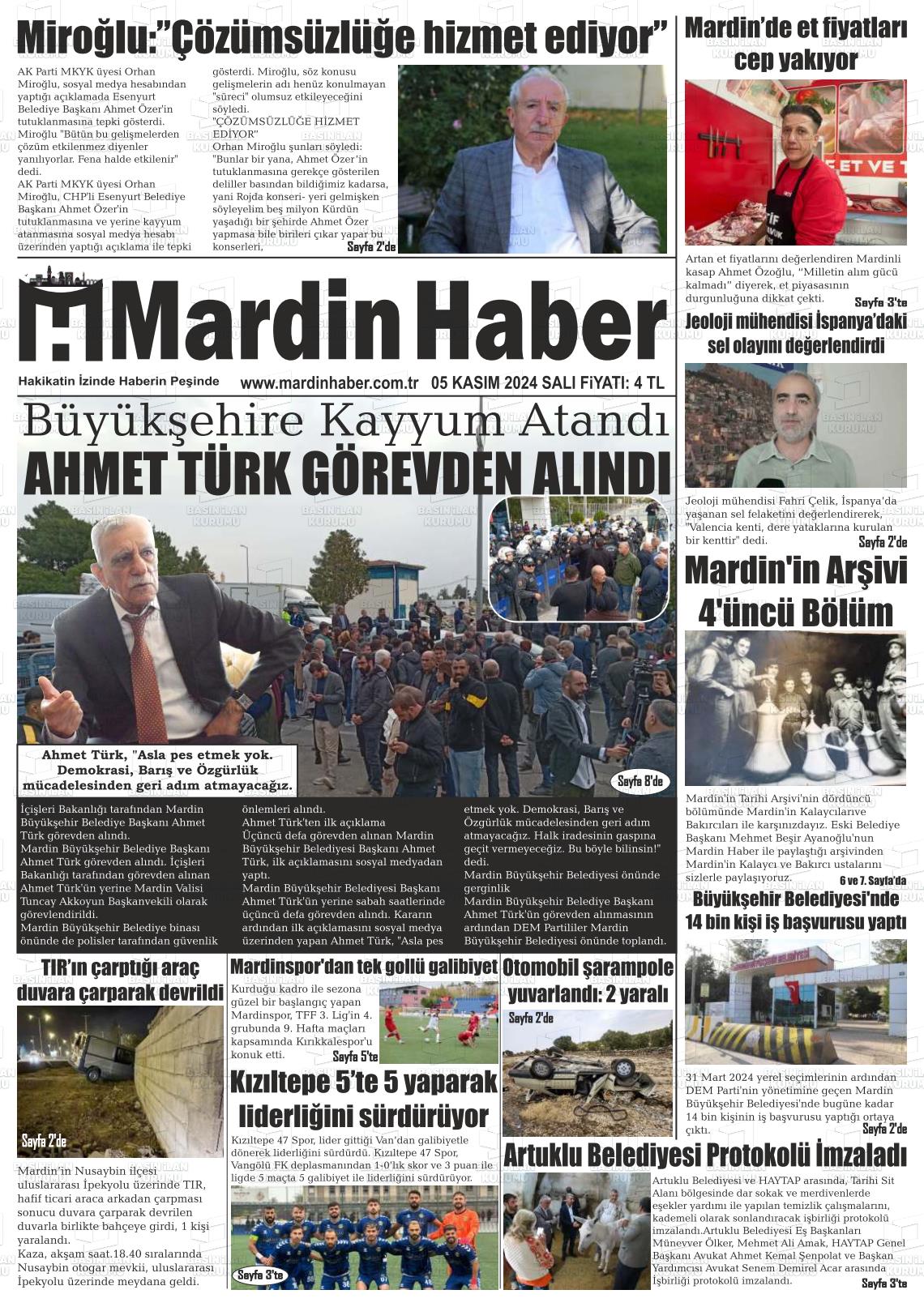 05 Kasım 2024 Mardin Haber Gazete Manşeti