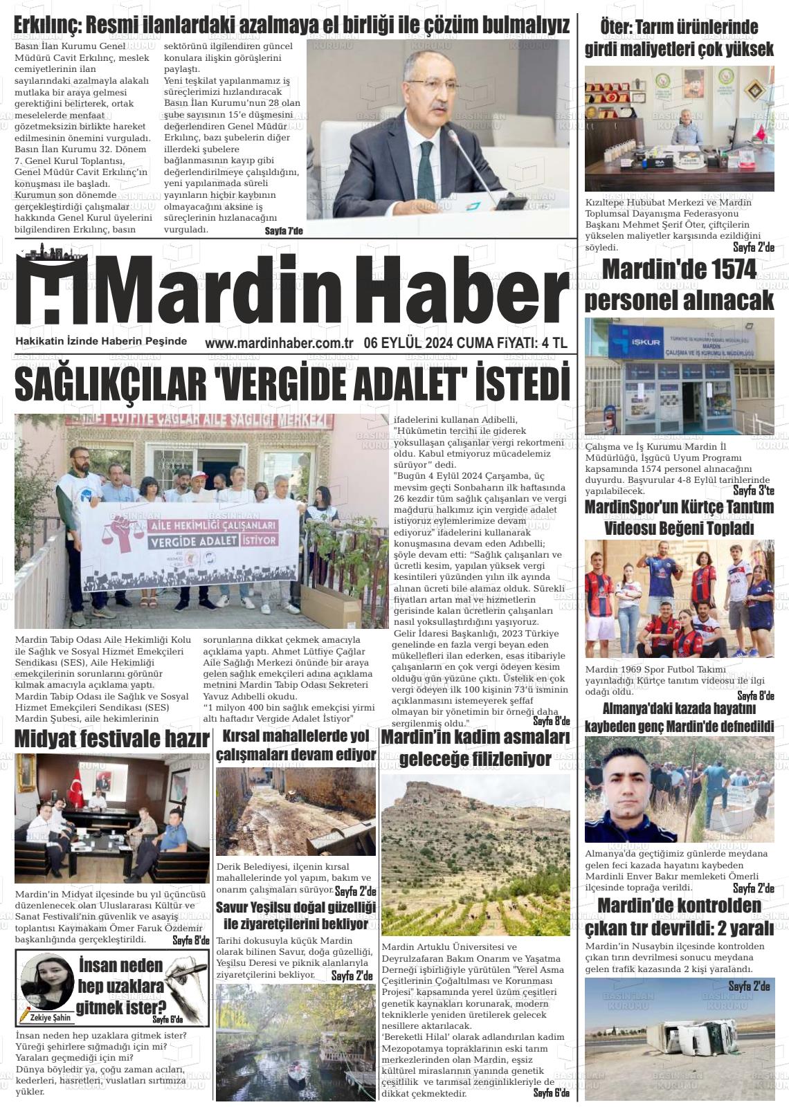 06 Eylül 2024 Mardin Haber Gazete Manşeti