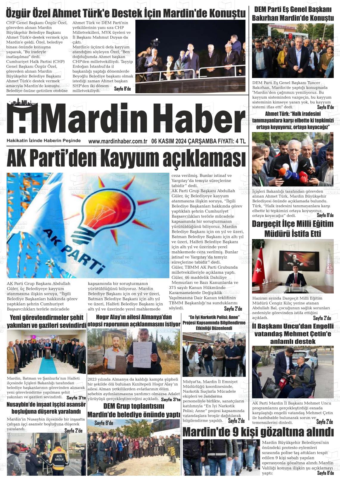 06 Kasım 2024 Mardin Haber Gazete Manşeti