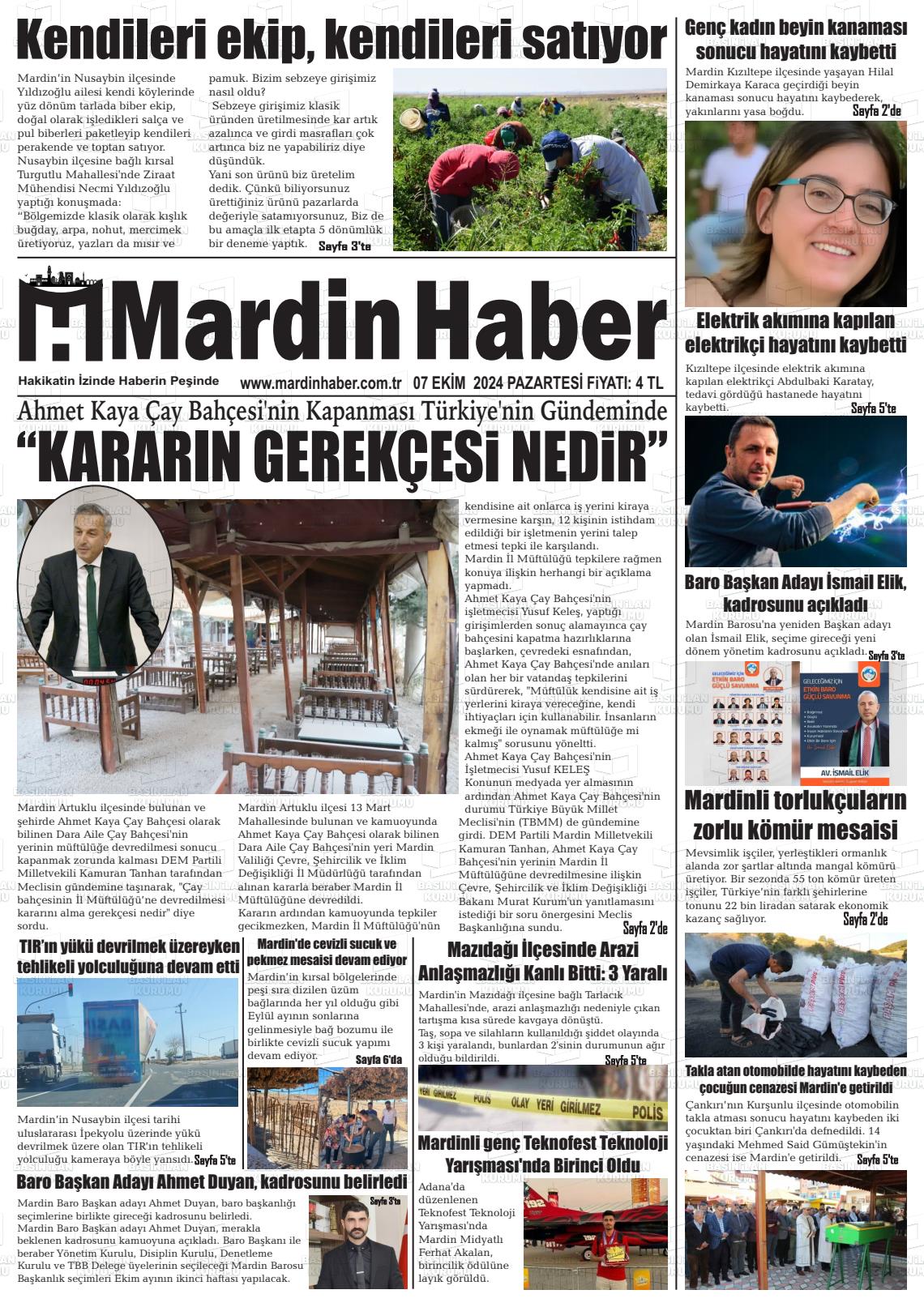 07 Ekim 2024 Mardin Haber Gazete Manşeti