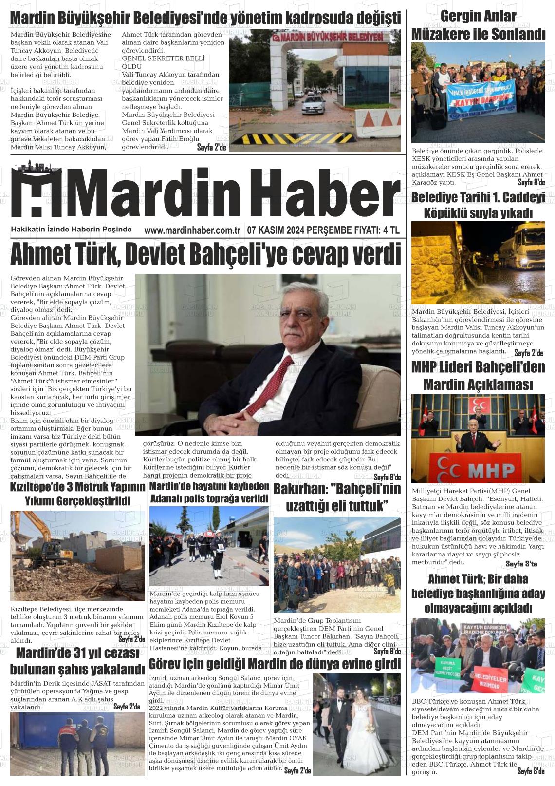 07 Kasım 2024 Mardin Haber Gazete Manşeti