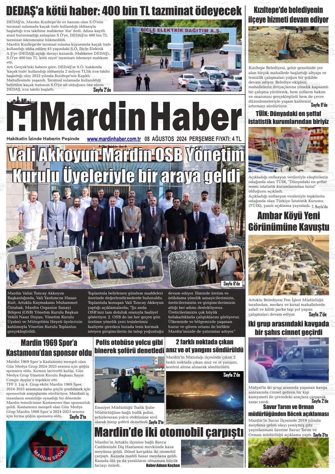 08 Ağustos 2024 Mardin Haber Gazete Manşeti