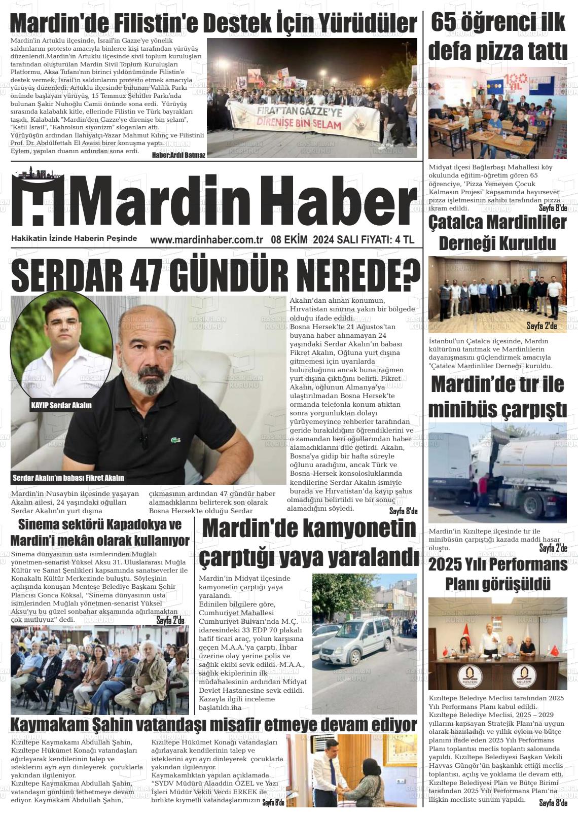 08 Ekim 2024 Mardin Haber Gazete Manşeti