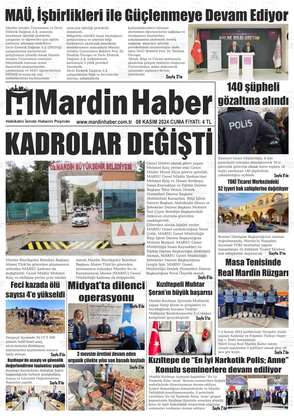 08 Kasım 2024 Mardin Haber Gazete Manşeti