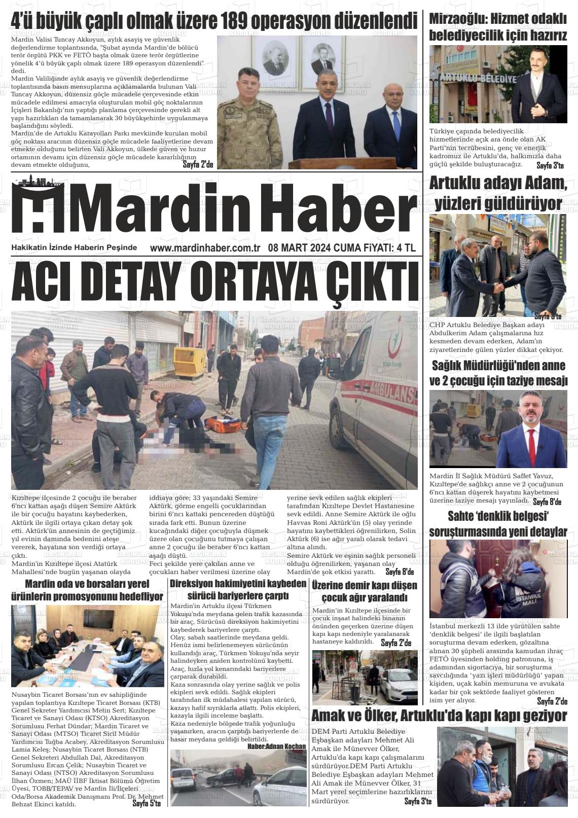 08 Mart 2024 Mardin Haber Gazete Manşeti