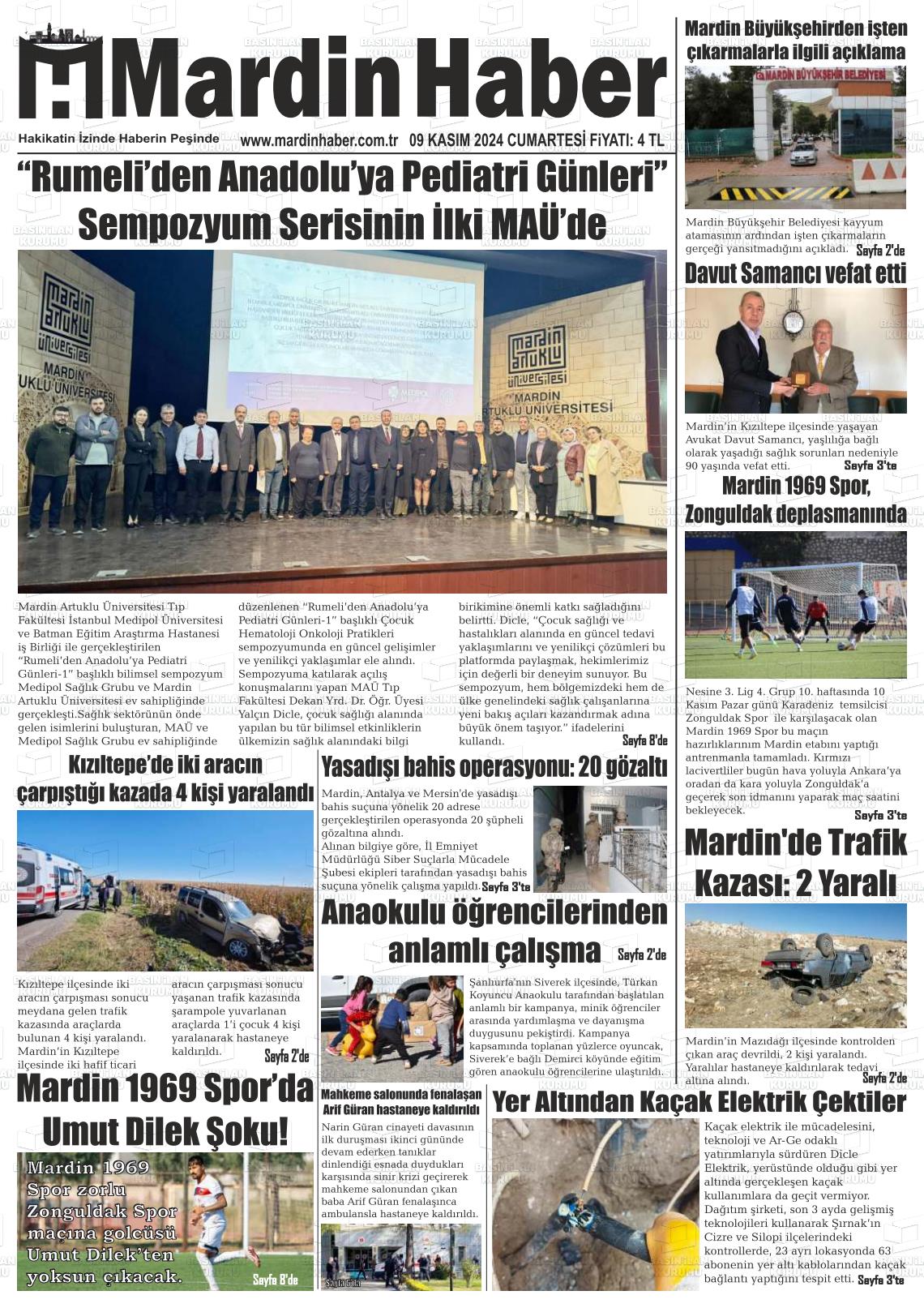 09 Kasım 2024 Mardin Haber Gazete Manşeti