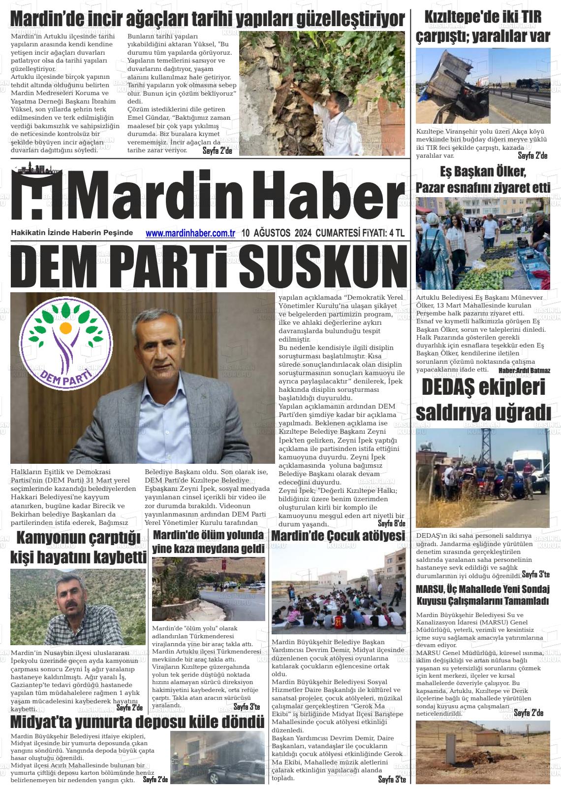 10 Ağustos 2024 Mardin Haber Gazete Manşeti