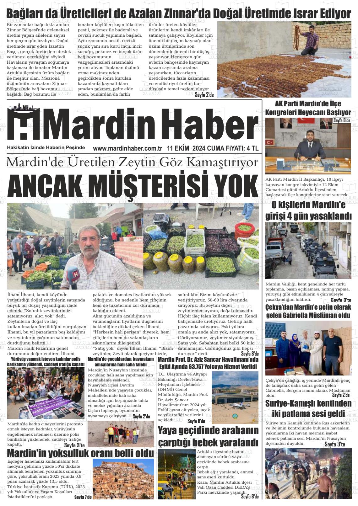 11 Ekim 2024 Mardin Haber Gazete Manşeti