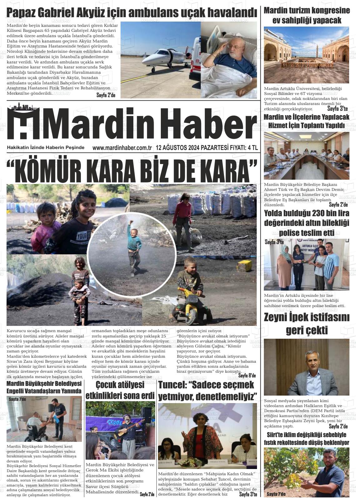 12 Ağustos 2024 Mardin Haber Gazete Manşeti