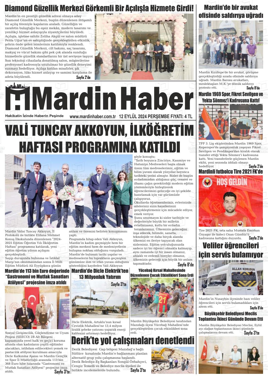 12 Eylül 2024 Mardin Haber Gazete Manşeti