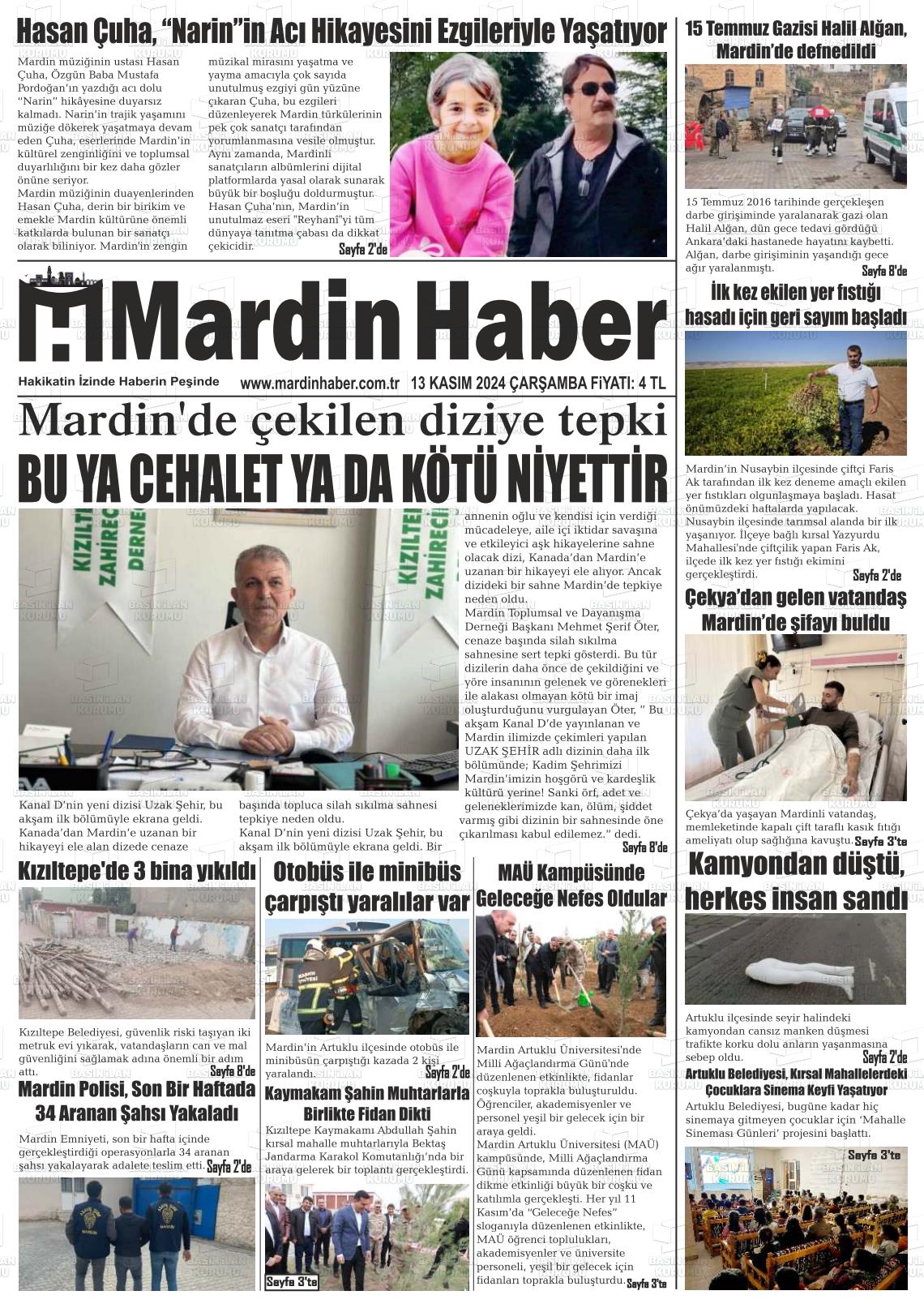 13 Kasım 2024 Mardin Haber Gazete Manşeti