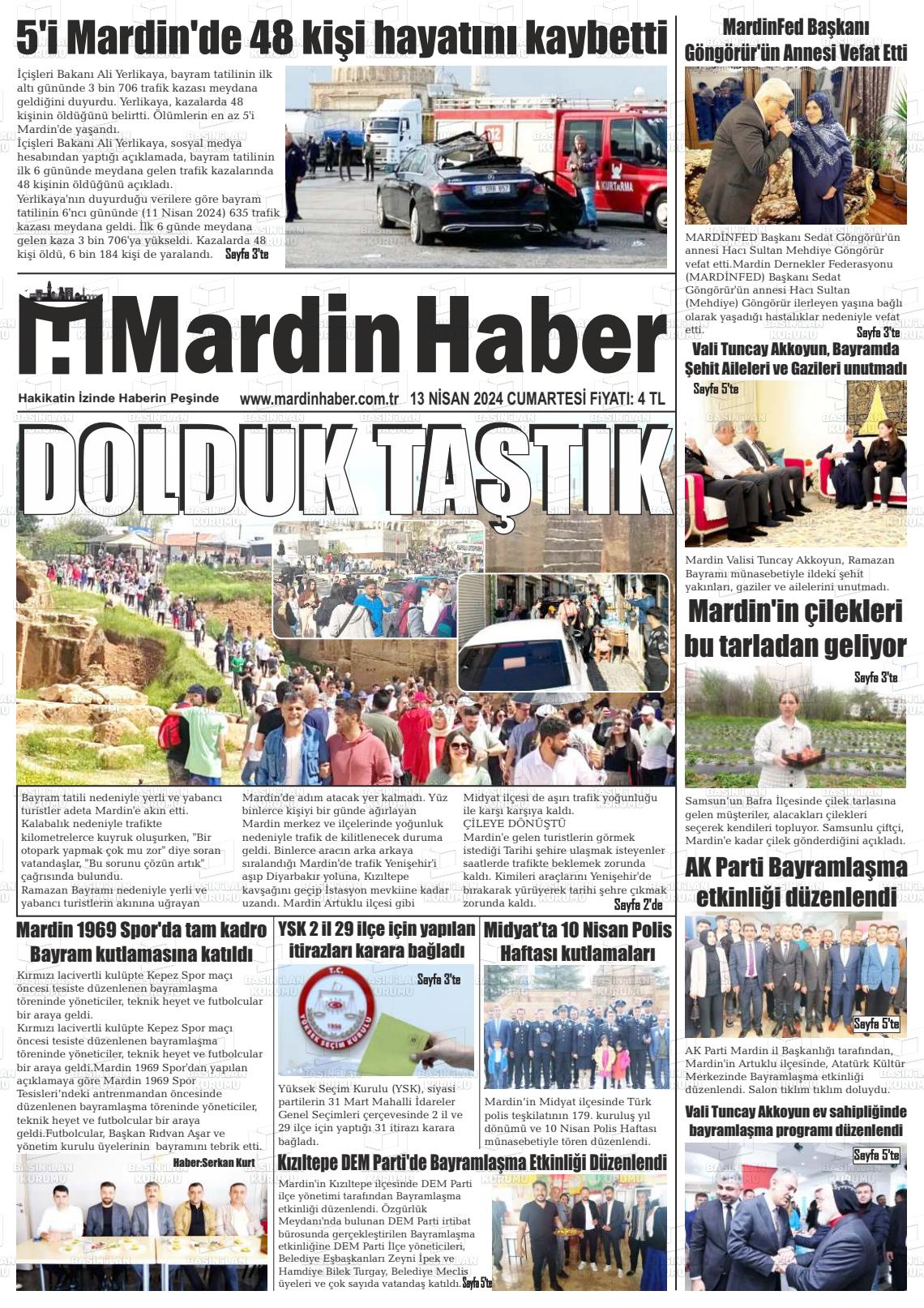 13 Nisan 2024 Mardin Haber Gazete Manşeti