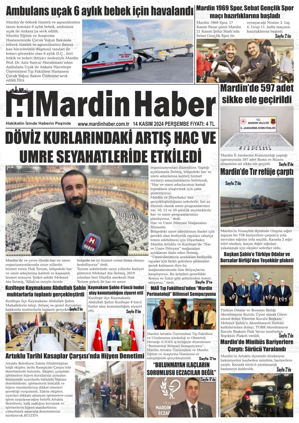 14 Kasım 2024 Mardin Haber Gazete Manşeti