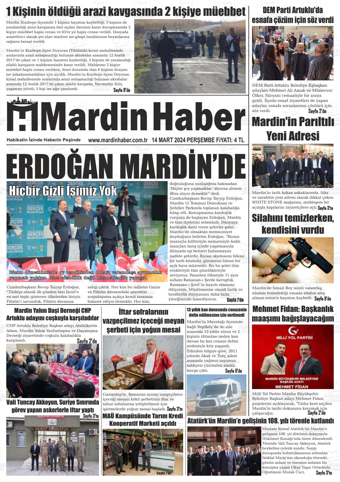 14 Mart 2024 Mardin Haber Gazete Manşeti