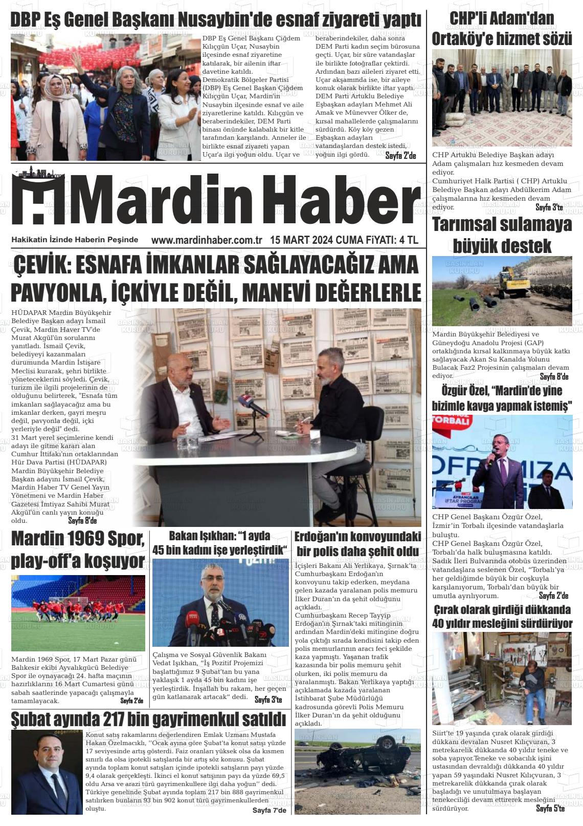 15 Mart 2024 Mardin Haber Gazete Manşeti