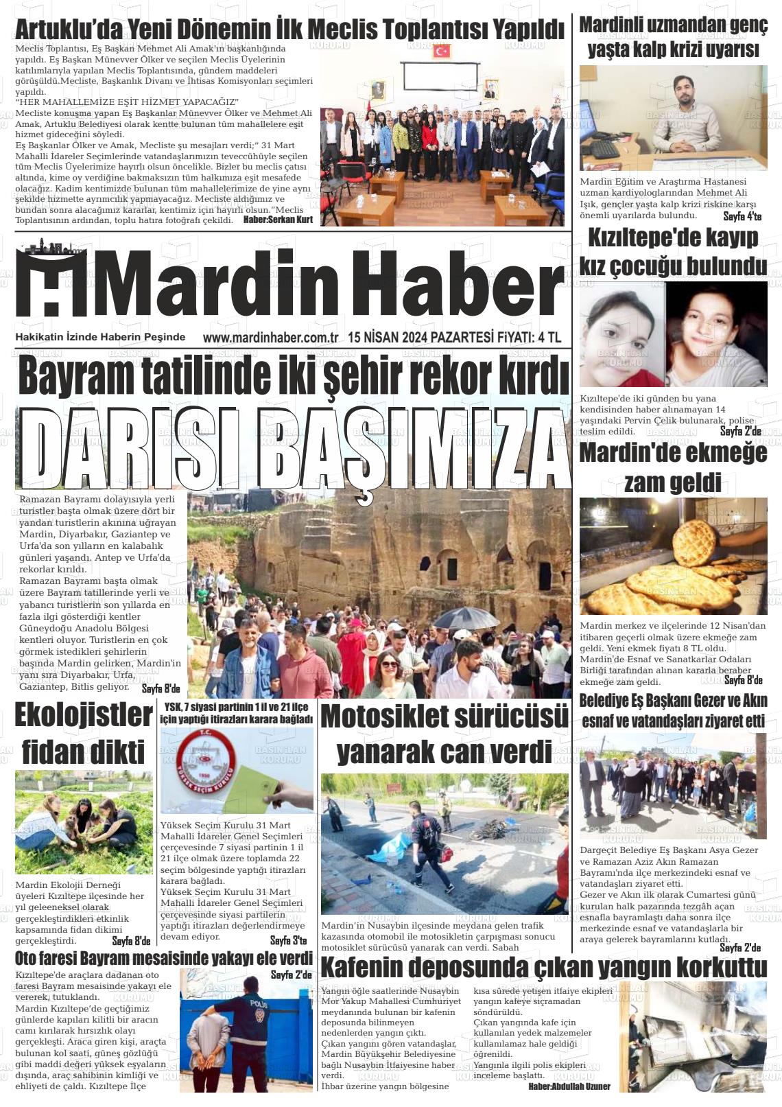 15 Nisan 2024 Mardin Haber Gazete Manşeti