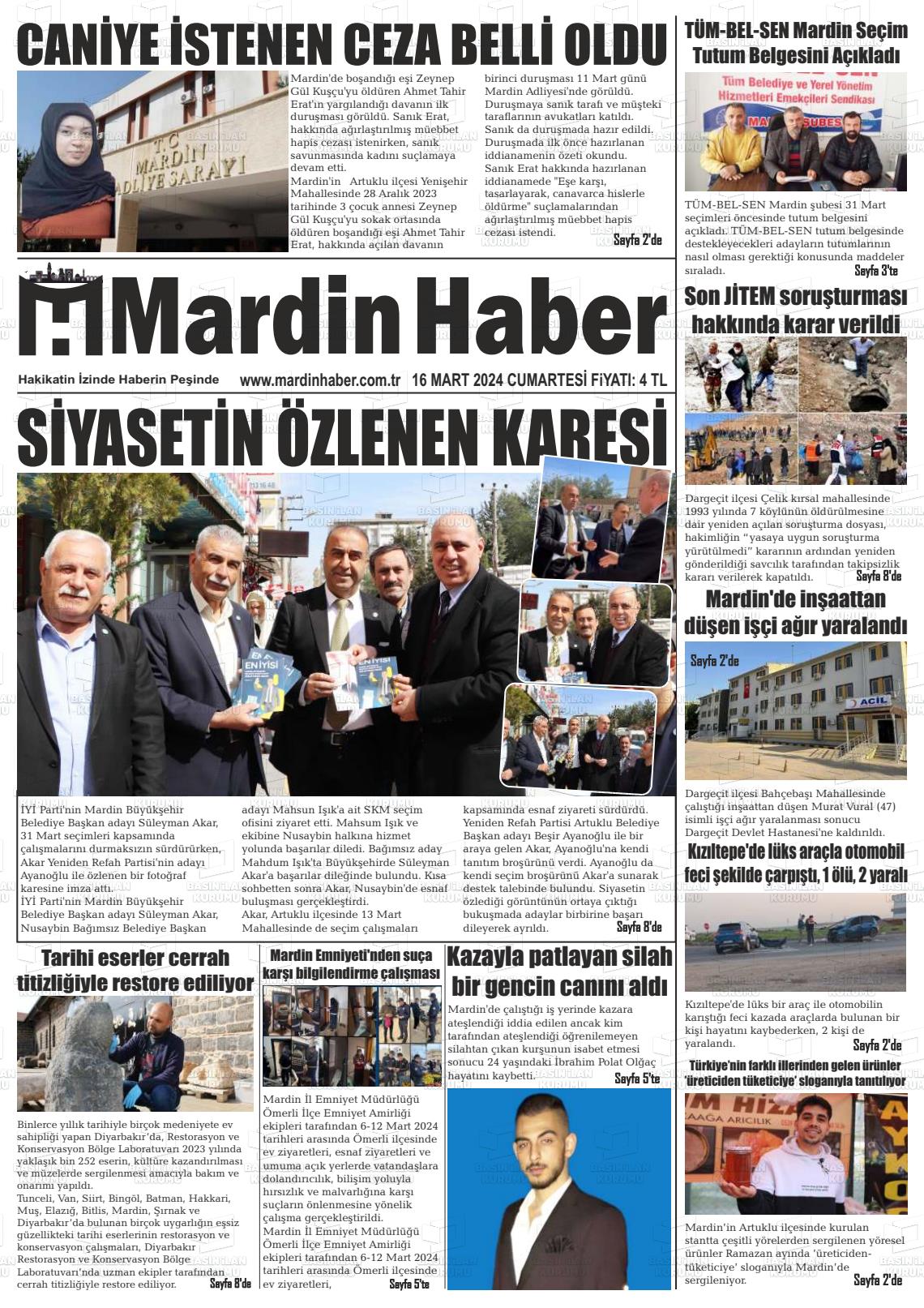 16 Mart 2024 Mardin Haber Gazete Manşeti