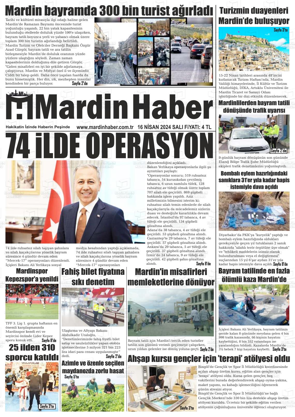 16 Nisan 2024 Mardin Haber Gazete Manşeti