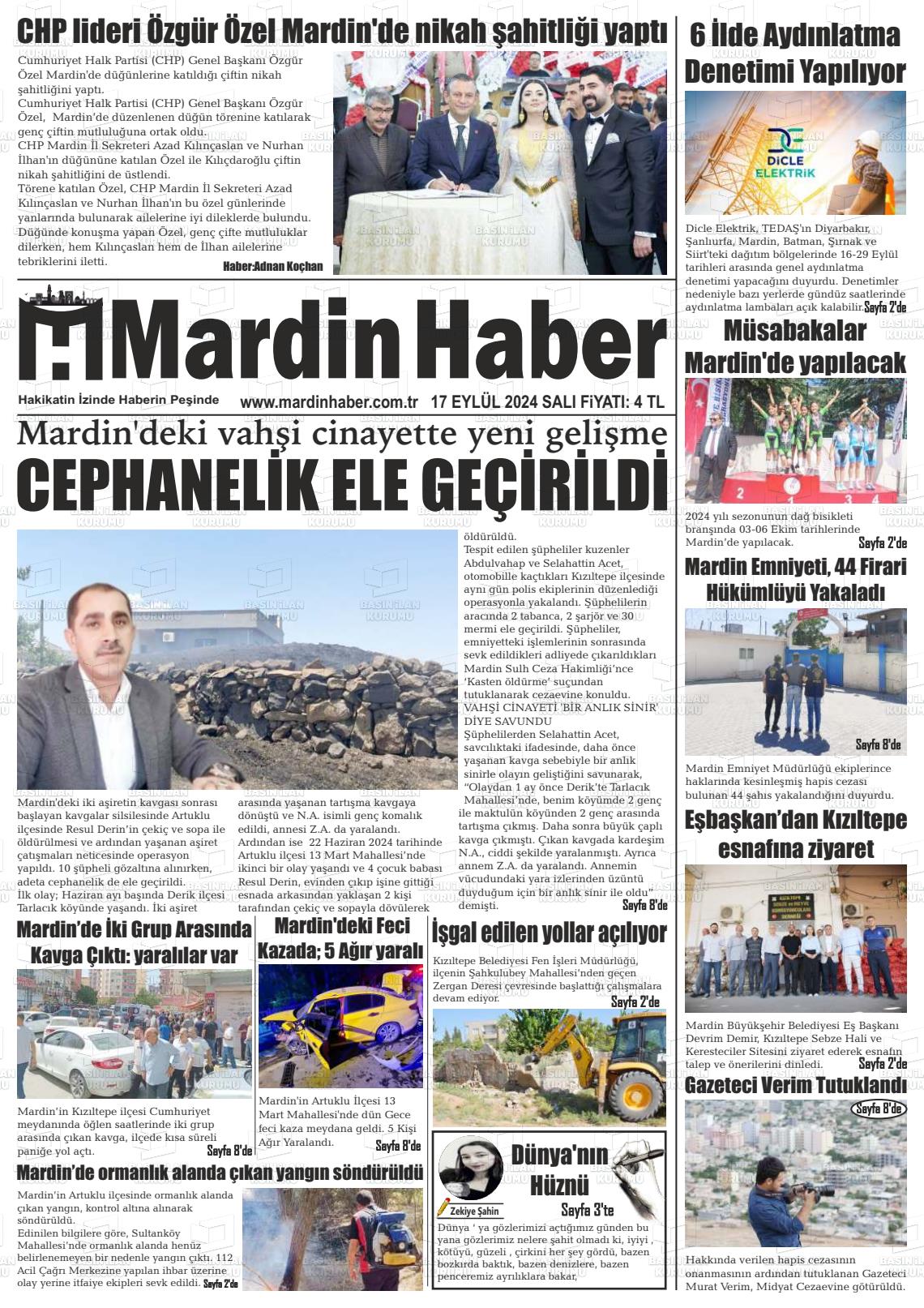 17 Eylül 2024 Mardin Haber Gazete Manşeti