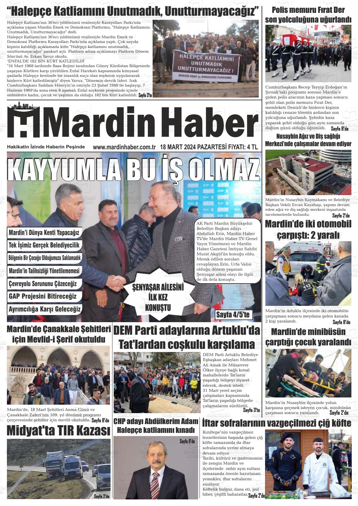 18 Mart 2024 Mardin Haber Gazete Manşeti