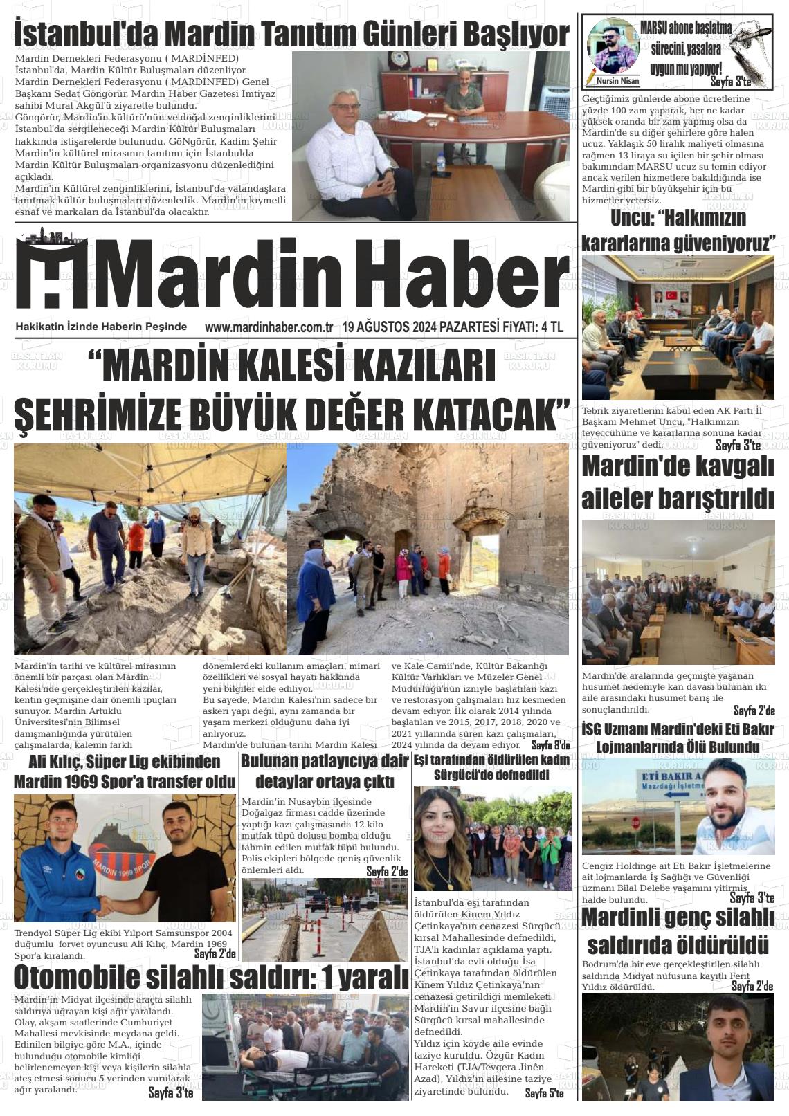 19 Ağustos 2024 Mardin Haber Gazete Manşeti