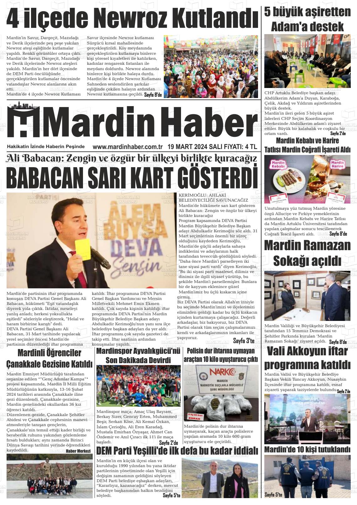 19 Mart 2024 Mardin Haber Gazete Manşeti