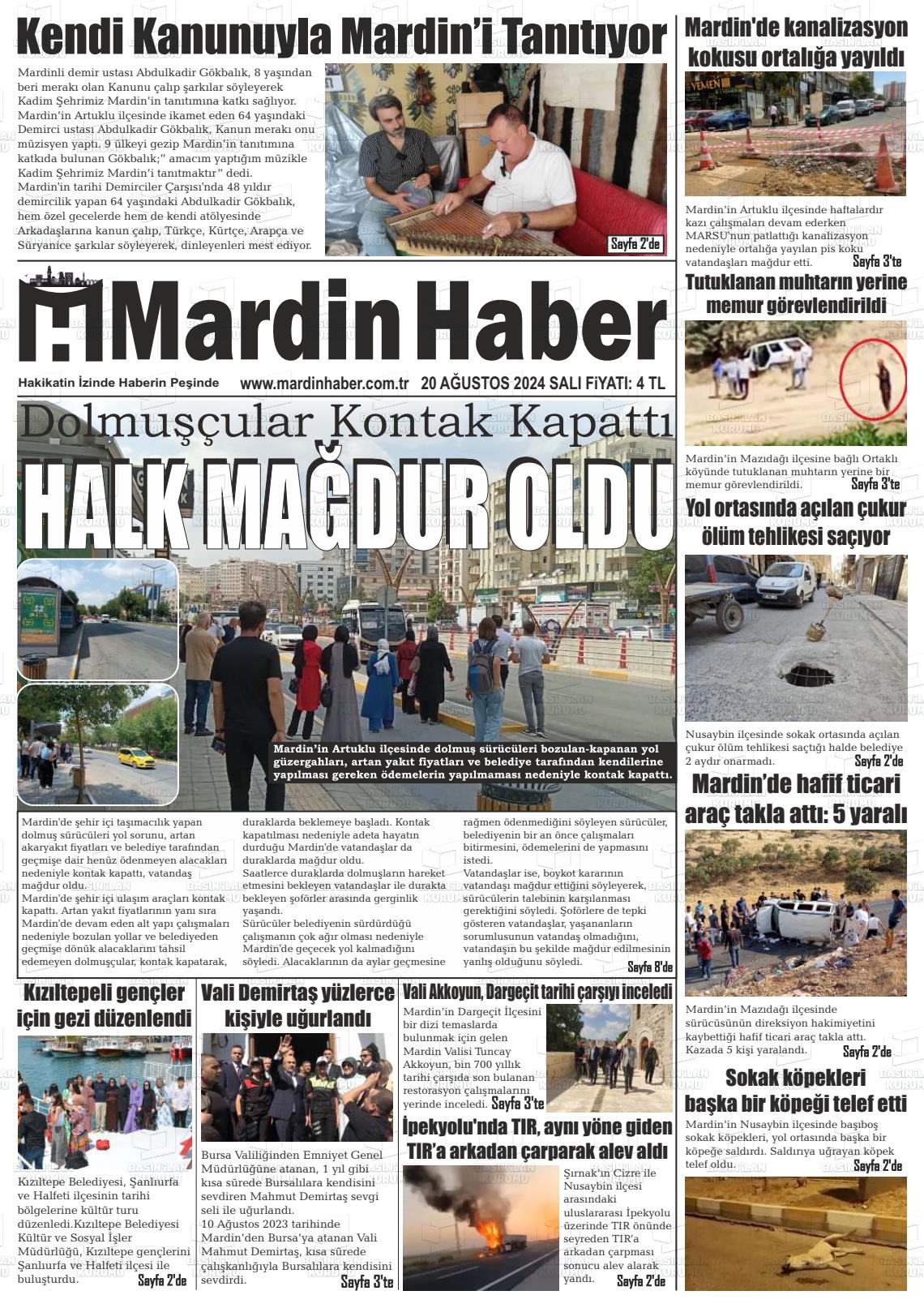 20 Ağustos 2024 Mardin Haber Gazete Manşeti