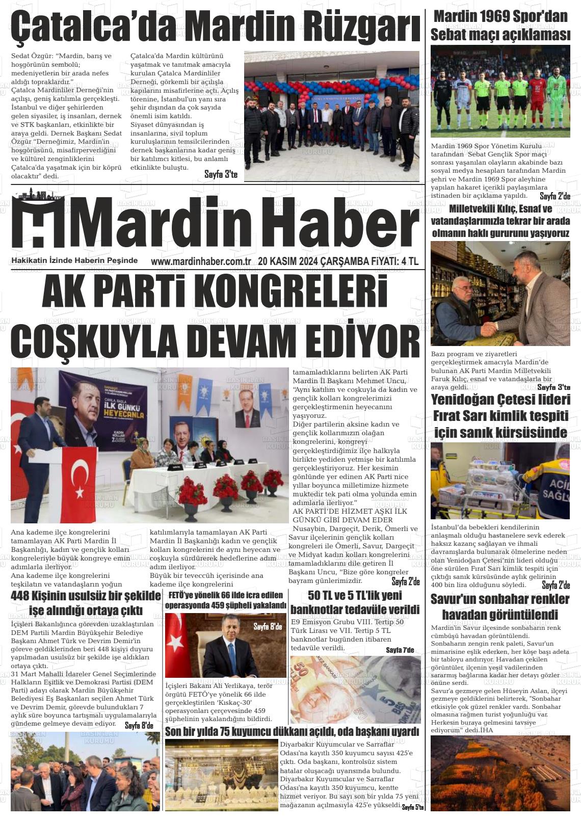 20 Kasım 2024 Mardin Haber Gazete Manşeti