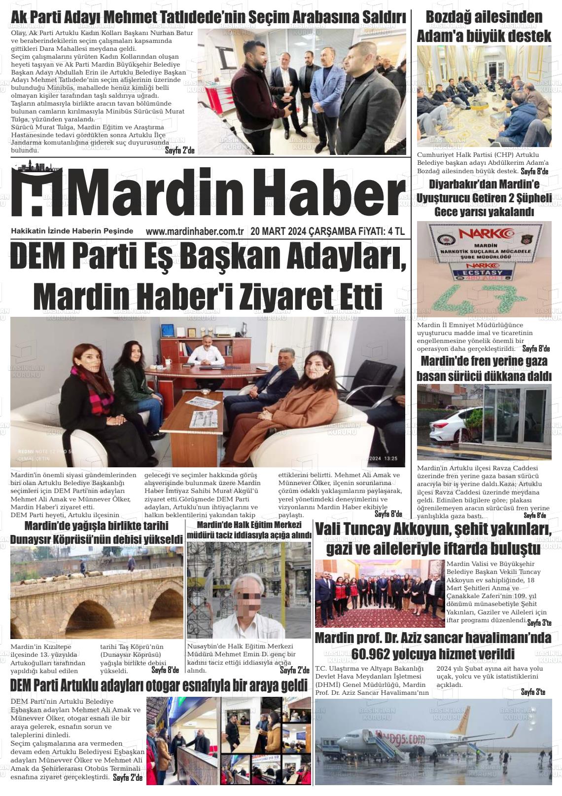 20 Mart 2024 Mardin Haber Gazete Manşeti