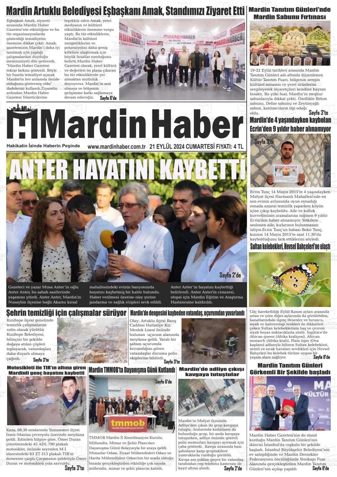 21 Eylül 2024 Mardin Haber Gazete Manşeti