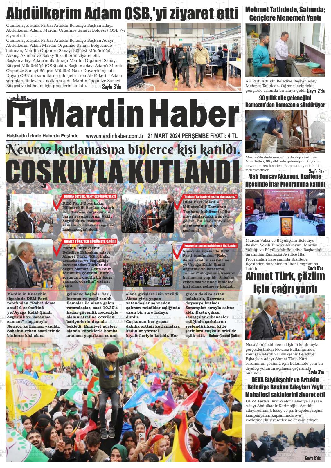 21 Mart 2024 Mardin Haber Gazete Manşeti