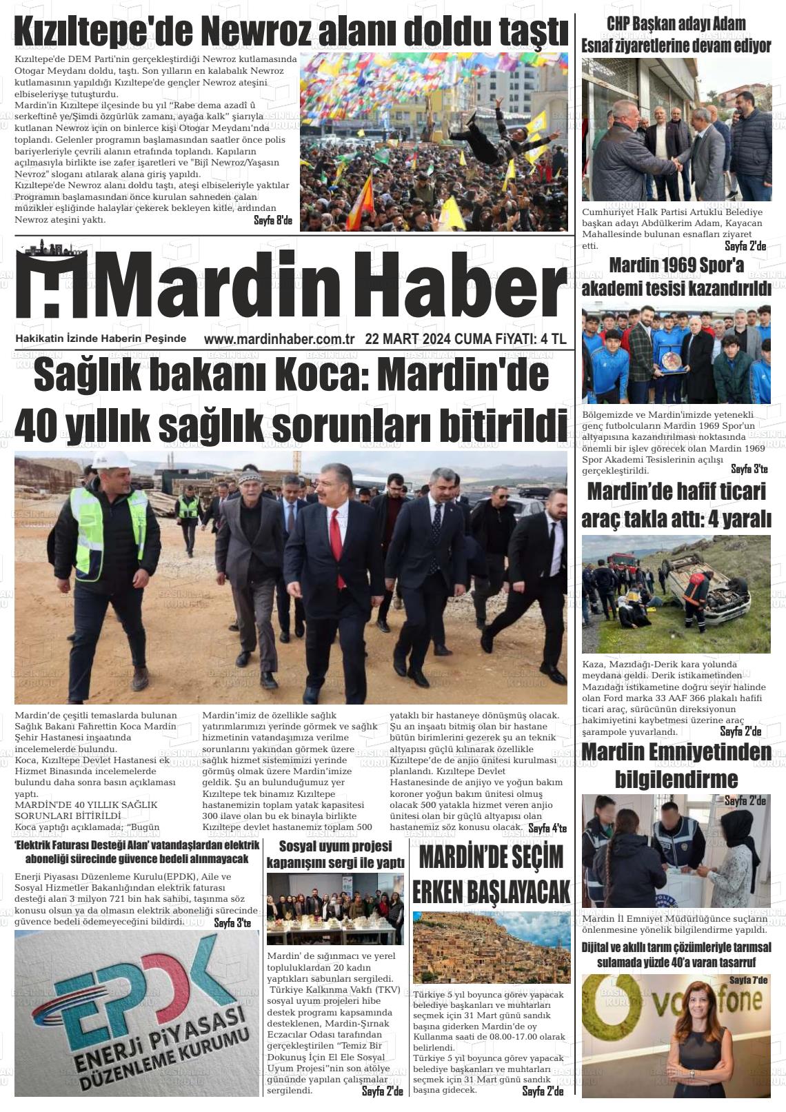 22 Mart 2024 Mardin Haber Gazete Manşeti